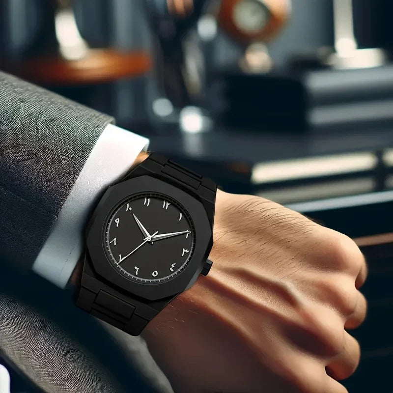 PINTIME Men's Black Silicone Sport Quartz Watch